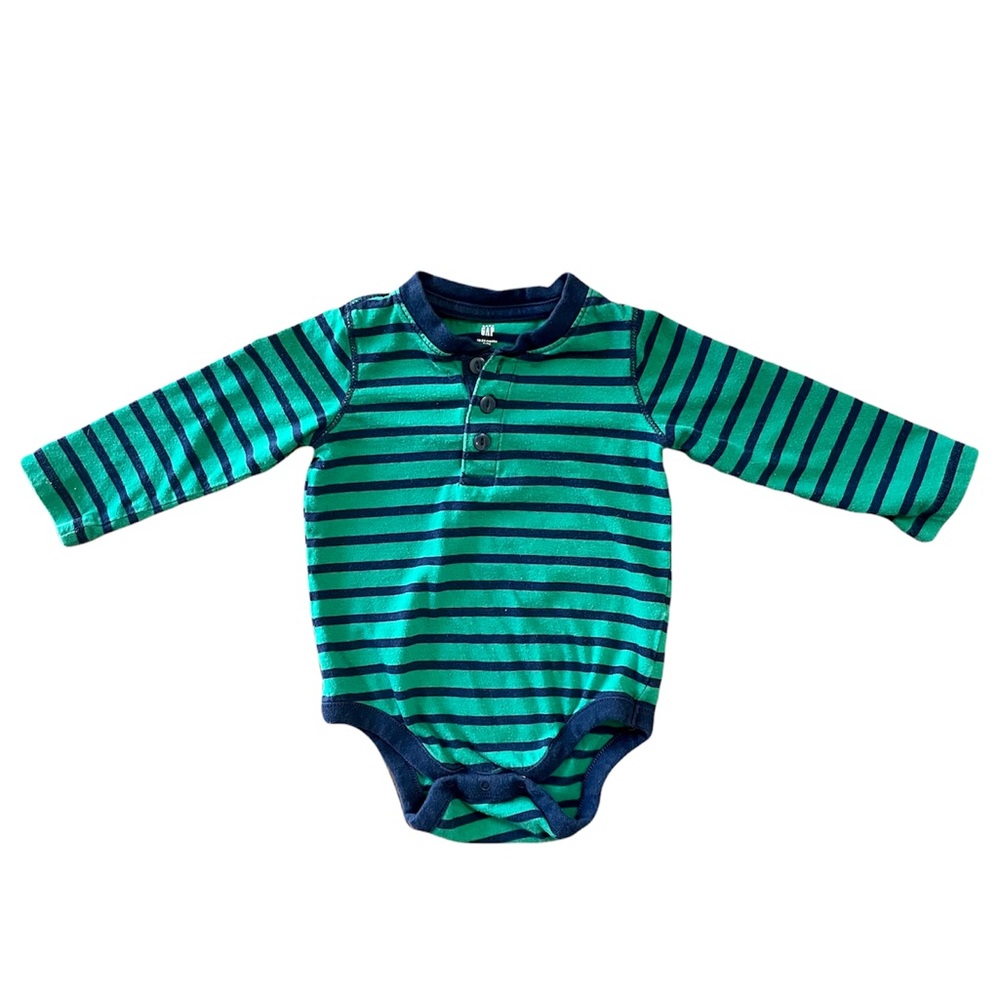 GAP | Striped Henley Bodysuit Green & Navy